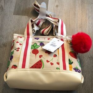 Luv Betsey by Betsey Johnson Veggie & Fruit Multi Canvas Crossbody + Charm NWT